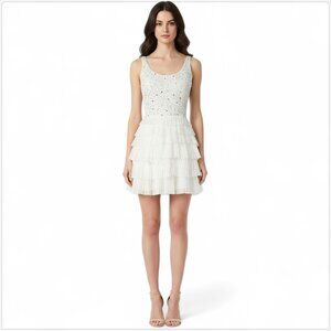 Nina Austin White Silver Sequin Beaded Top with Mesh Tulle Skirt Dress Vintage M